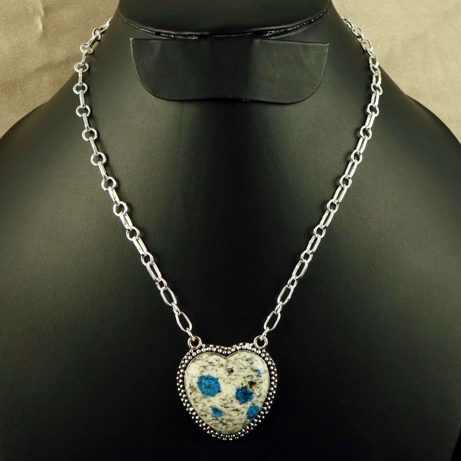 Natural K2 Jasper Sterling Silver Plated Handmade Heart Necklace (1 of 3)