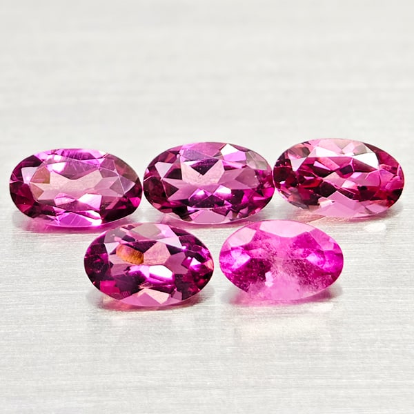 Natural Pink Tourmaline Gemstones 1.14 Ct. 5 Pcs. Oval Shape Mixed Size: Product ID: 807250959 Product Name: Natural Tourmaline Weight: 1.14 CT. Size: 5.2 x 3.1 x 2.5 to 4.8 x 3.2 x 2.6 MM. Shape: Oval Color: Pink Clarity:VSI Luster: Good Gems Origin: Nigeria Treatment: Un