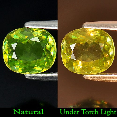 Natural Green Titanium Sphene Gemstones 2.20 Ct. Cushion Shape 8.5 x 7.5 Mm.: Product ID: 806505368 Product Name: Natural Sphene Weight: 2.20 CT. Size: 8.5 x 7.5 x 4.1 MM. Shape: Cushion Color: Green Titanium With Rainbow Clarity:VSI Luster: Adamantine Gems Origin: Madagascar T