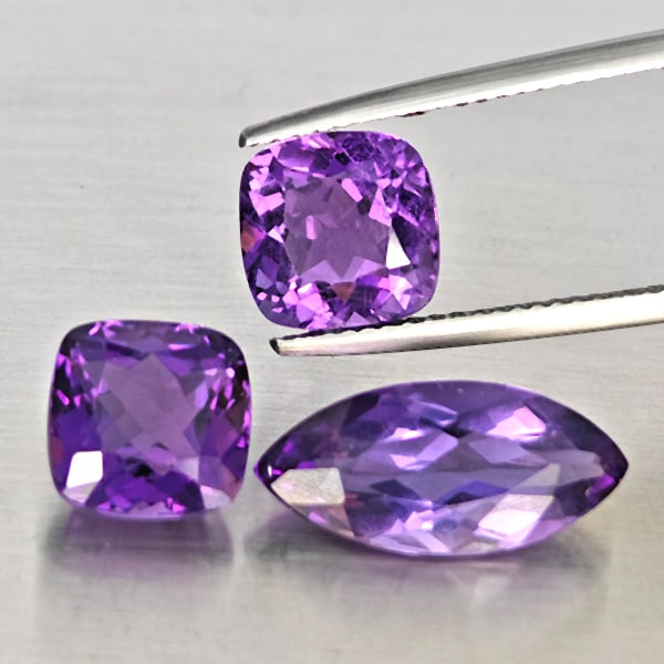 Natural Purple Amethyst Gemstones 8.74 Ct. 3 Pcs. Mixed Shape and Mixed Size (1 of 3)