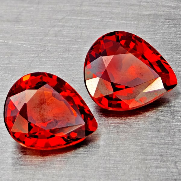 Natural Orangish Red Spessartine Garnet Gemstones 2.24 Ct. 2 Pcs. Pear Shape 6.8 x 5.7 Mm.: Product ID: 802937176 Product Name: Natural Garnet Weight: 2.24 CT. Size: 6.8 x 5.7 x 3.1 MM. Shape: Pear Shape Color: Orangish Red Clarity:VVS Luster: Good Gems Origin: Namibia Treatment: Unheated Cr