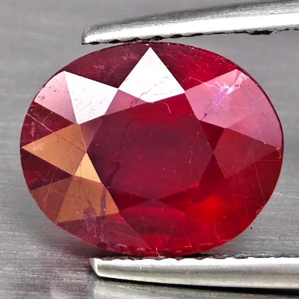 Natural Red Ruby Gemstones 5.12 Ct. Oval Shape 10.9 x 8.9 Mm.: Product ID: 805935996 Product Name: Natural Ruby Weight: 5.12 CT. Size: 10.9 x 8.9 x 5.8 MM. Shape: Oval Color: Red Clarity:VSI - SI1 Luster: Good Gems Origin: Madagascar Treatment: Heated (Lead-glass