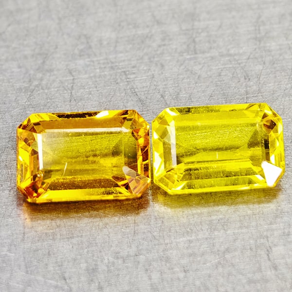 Natural Yellow Sapphire Gemstones 1.34 Ct. 2 Pcs. Octagon Shape 6 x 4.1 Mm.: Product ID: 806162021 Product Name: Natural Yellow Sapphire Weight: 0.92 CT. Size: 4.4 x 3.2 x 2.5 MM. Shape: Octagon Color: Yellow Clarity:VSI Luster: Good Gems Origin: Sri - Lanka Treatment: Heated 