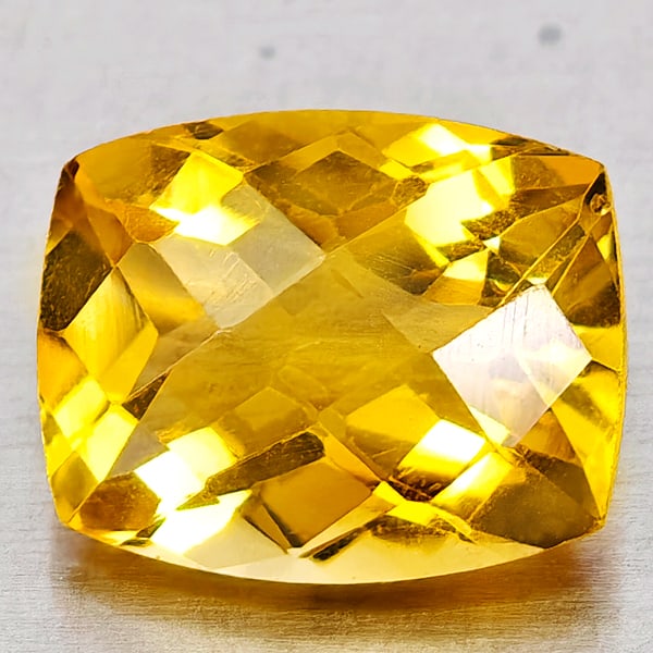 Natural Yellow Citrine Gemstones 2.61 Ct. Cushion Checkerboard Cut 9.9 x 7.9 Mm. (1 of 3)