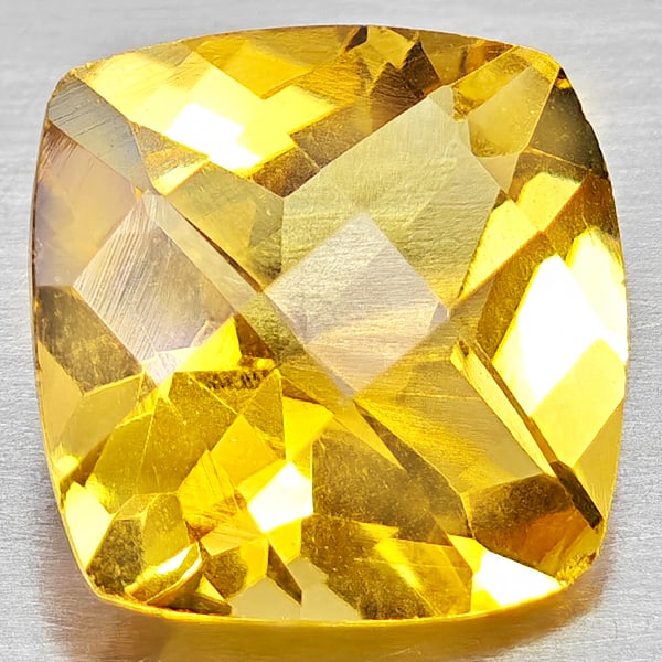 Natural Yellow Citrine Gemstones 2.69 Ct. Cushion Checkerboard Cut 9.2 x 9.2 Mm. (1 of 3)