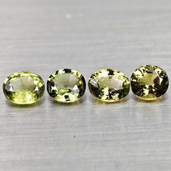 Natural Party Color Green Tourmaline Gemstones 2.17 Ct. 4 Pcs. Oval Shape 5.7 x 4.6 Mm.: Product ID: 807250811 Product Name: Natural Tourmaline Weight: 2.17 CT. Size: 5.7 x 4.6 x 3.1 MM. Shape: Oval Color: Party Color Green Clarity:VSI Luster: Good Gems Origin: Nigeria Treatment: Unheated