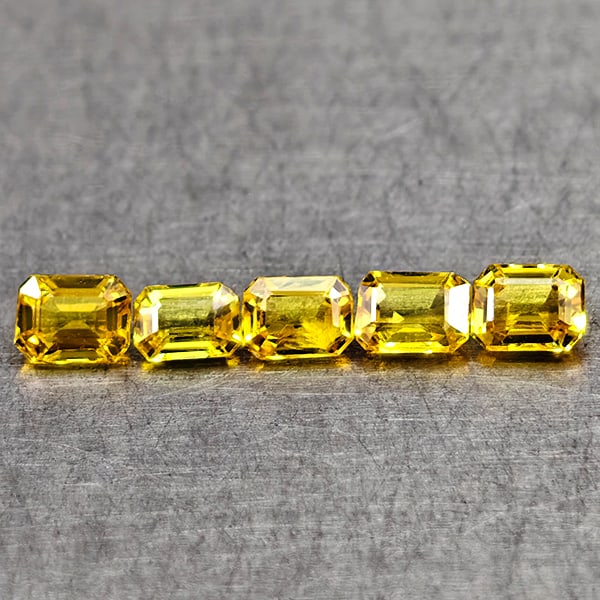 Natural Yellow Ceylon Sapphire Gemstones 0.42 Ct. 5 Pcs. Octagon Shape 3.8 x 2.9 Mm.: Product ID: 806162030 Product Name: Natural Yellow Sapphire Weight: 0.42 CT. Size: 2.8 x 2.1 x 1.2 MM. Shape: Octagon Color: Yellow Clarity:VSI Luster: Very Good Gems Origin: Sri - Lanka Treatment: He