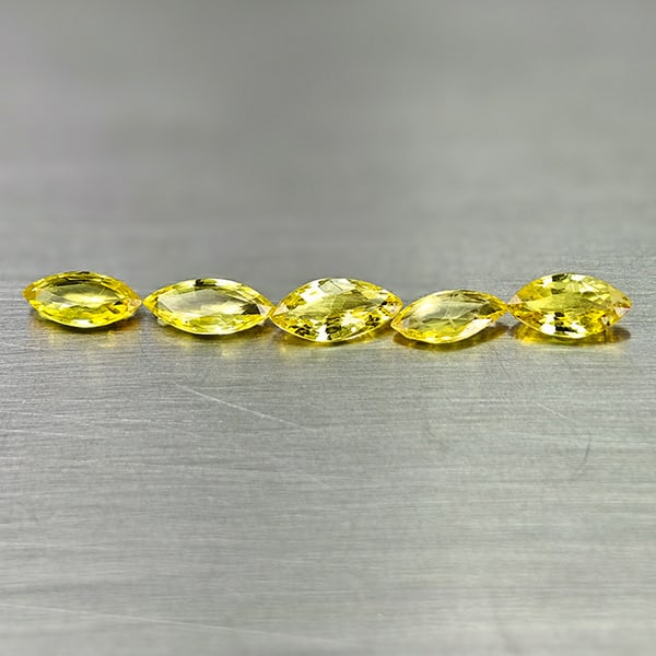 Natural Yellow Sapphire Gemstones 1.54 Ct. 5 Pcs. Marquise Shape 6.7 x 3.2 Mm.: Product ID: 806161898 Product Name: Natural Yellow Sapphire Weight: 1.54 CT. Size: 6.7 x 3.2 x 2 MM. Shape: Marquise Color: Yellow Clarity:IF Luster: Very Good Gems Origin: Thailand Treatment: Heated 