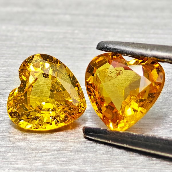 Natural Yellow Songea Sapphire Gemstones 1.01 Ct. 2 Pcs. Heart Shape 5.1 x 5 Mm.: Product ID: 806162461 Product Name: Natural Yellow Sapphire Weight: 1.01 CT. Size: 5.1 x 5 x 2.3 MM. Shape: Heart Shape Color: Yellow Clarity:VSI Luster: Good Gems Origin: Tanzania Treatment: Heated C