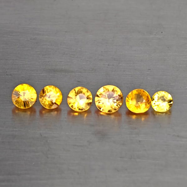 Natural Yellow Songea Sapphire Gemstones 0.67 Ct. 6 Pcs. Round Diamond Cut and Mixed Size: Product ID: 806130595 Product Name: Natural Fancy Color Sapphire Weight: 0.67 CT. Size: 3 x 3 x 1.8 to 2.3 x 2.3 x 1.5 MM. Shape: Round Diamond Cut Color: Yellow Clarity:VSI - SI1 Luster: Good Gems Or