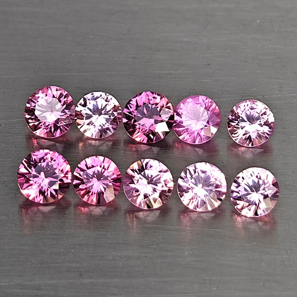 Natural Pink Sapphire Gemstones 1.10 Ct. 10 Pcs. Round Diamond Cut and Mixed Size: Product ID: 806130564 Product Name: Natural Pink Sapphire Weight: 1.10 CT. Size: 3 x 3 x 2 to 2.8 x 2.8 x 1.8 MM. Shape: Round Diamond Cut Color: Pink Clarity:VVS - VSI Luster: Good Gems Origin: Madag