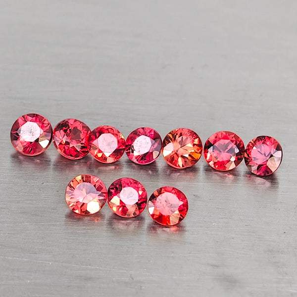 Natural Orangish Red Songea Sapphire Gemstones 0.95 Ct. 10 Pcs. Round Shape 2.6 Mm.: Product ID: 806130605 Product Name: Natural Red Sapphire Weight: 0.95 CT. Size: 2.6 x 2.6 x 1.8 MM. Shape: Round Shape Color: Orangish Red Clarity:VSI Luster: Good Gems Origin: Tanzania Treatment: Hea