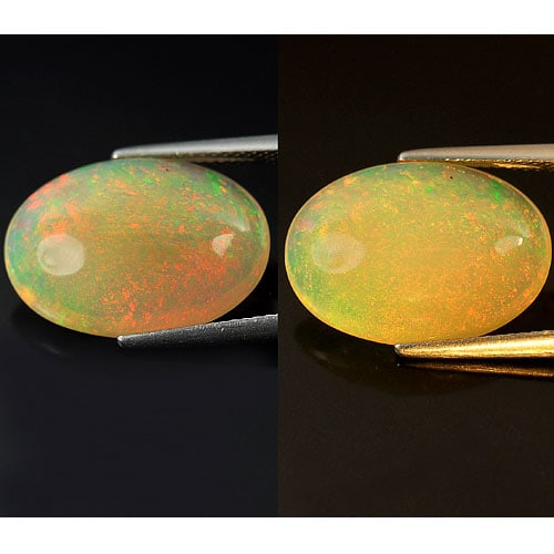 Natural Multi-Color Opal Gemstones 8.09 Ct. Oval Cabochon Shape 19.4 x 13.8 Mm.: Product ID: 818716616 Product Name: Natural Opal Weight: 8.09 CT. Size: 19.4 x 13.8 x 6.9 MM. Shape: Oval Cabochon Color: Multi Color Clarity:Semi - Transparent Luster: Good Gems Origin: Ethiopia Trea