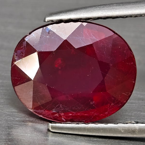 Natural Red Ruby Gemstones 5.09 Ct. Oval Shape 11.2 x 9.2 Mm.: Product ID: 805935999 Product Name: Natural Ruby Weight: 5.09 CT. Size: 11.2 x 9.2 x 5.1 MM. Shape: Oval Color: Red Clarity:VSI - SI1 Luster: Good Gems Origin: Madagascar Treatment: Heated (Lead-glass