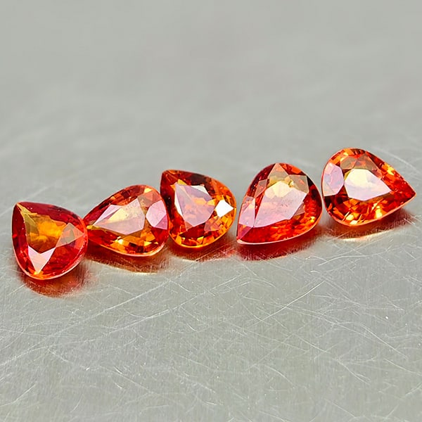 Natural Orange Red Songea Sapphire Gemstones 1.84 Ct. 5 Pcs. Pear Shape 5.2 x 4.2 Mm.: Product ID: 806161874 Product Name: Natural Orange Sapphire Weight: 1.84 CT. Size: 5.2 x 4.2 x 2.3 MM. Shape: Pear Color: Orange Red Songea Clarity:VVS Luster: Very Good Gems Origin: Tanzania Treatmen