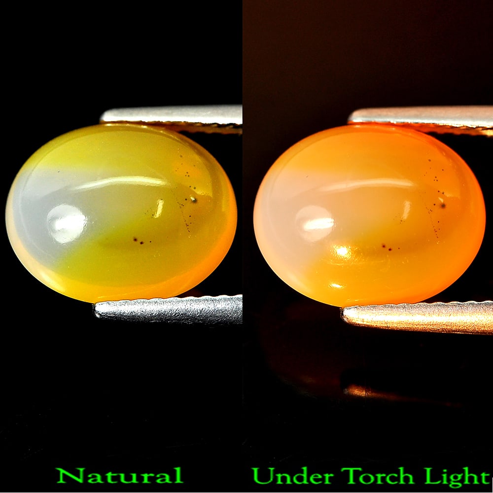 Natural White Orange Opal Gemstones 3.44 Ct. Oval Cabochon Shape 11.9 x 9.8 Mm.: Product ID: 818703721 Product Name: Natural Opal Weight: 3.44 CT. Size: 11.9 x 9.8 x 5.5 MM. Shape: Oval Cabochon Color: White Orange Clarity:Semi - Transparent Luster: Good Gems Origin: Mexico Treatm