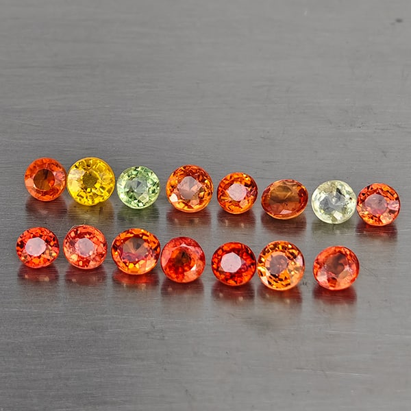 Natural Fancy Color Songea Sapphire Gemstones 1.85 Ct. 15 Pcs. Round Shape and Mixed Size: Product ID: 806130618 Product Name: Natural Fancy Color Sapphire Weight: 1.85 CT. Size: 2.9 x 2.9 x 1.9 to 2.4 x 2.4 x 1.8 MM. Shape: Round Shape Color: Fancy Color Clarity:VSI - SI Luster: Good Gems 