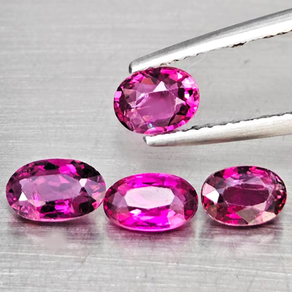 Natural Pink Tourmaline Gemstones 1.99 Ct. 4 Pcs. Oval Shape and Mixed Size: Product ID: 807251430 Product Name: Natural Tourmaline Weight: 1.99 CT. Size: 6.8 x 4.2 x 3.4 to 5.9 x 4.5 x 2.8 MM. Shape: Oval Shape Color: Pink Clarity:SI1 Luster: Good Gems Origin: Nigeria Treatme