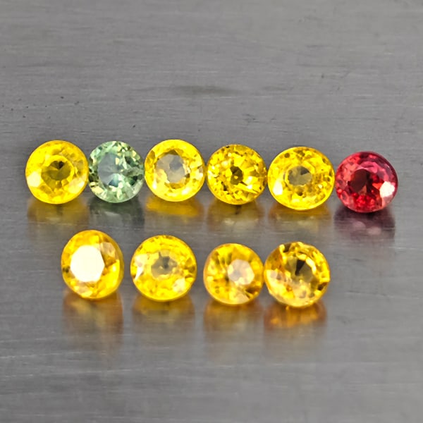 Natural Fancy Color Songea Sapphire Gemstones 1.64 Ct. 10 Pcs. Round Shape and Mixed Size: Product ID: 806130621 Product Name: Natural Fancy Color Sapphire Weight: 1.64 CT. Size: 3 x 3 x 2.1 to 2.7 x 2.7 x 2.1 MM. Shape: Round Shape Color: Fancy Color Clarity:VSI - SI Luster: Good Gems Orig