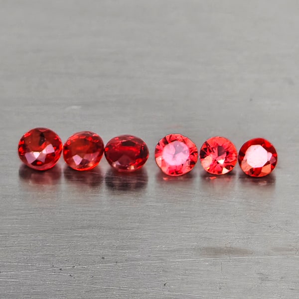 Natural Orangish Red Songea Sapphire Gemstones 0.70 Ct. 6 Pcs. Round Shape and Mixed Size: Product ID: 806130599 Product Name: Natural Red Sapphire Weight: 0.70 CT. Size: 2.5 x 2.5 x 1.5 to 2.2 x 2.2 x 1.3 MM. Shape: Round Shape Color: Orangish Red Clarity:VSI Luster: Good Gems Origin: Tanz