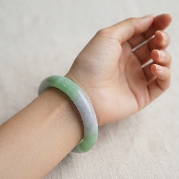 Natural Multi Color Green White Jade Gemstones 340.00 Ct. Bangle Round Cabochon Shape Diameter 57: Product ID: 819813254 Product Name: Natural Jade Weight: 340.00 CT. Size: 71 x 57 x 16 MM. Shape: Round Cabcohon Color: Green Clarity:Opaque Luster: Good Gems Origin: Thailand Treatment: Unheated Crys