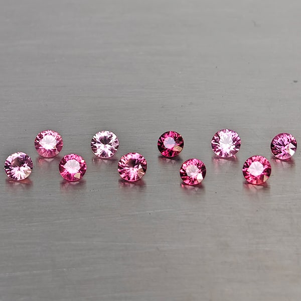 Natural Pink Sapphire Gemstones 0.92 Ct. 10 Pcs. Round Diamond Cut and Mixed Size: Product ID: 806130566 Product Name: Natural Pink Sapphire Weight: 0.92 CT. Size: 2.8 x 2.8 x 1.8 to 2.6 x 2.6 x 1.8 MM. Shape: Round Diamond Cut Color: Pink Clarity:VVS - VSI Luster: Good Gems Origin: