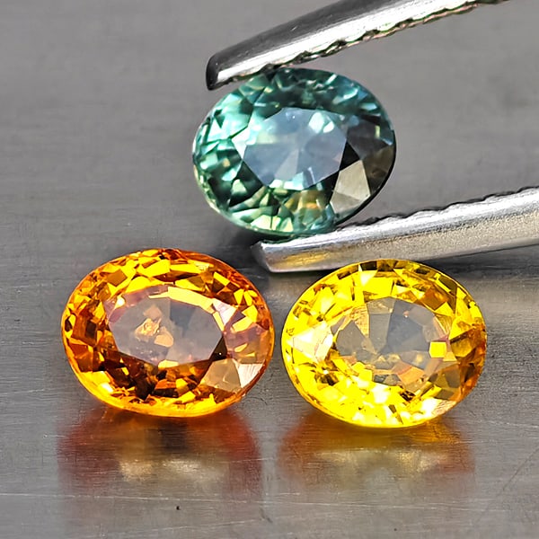 Natural Fancy Color Songea Sapphire Gemstones 1.52 Ct. 3 Pcs. Oval Shape 4.8 x 4 Mm.: Product ID: 806130568 Product Name: Natural Yellow Sapphire Weight: 1.52 CT. Size: 4.8 x 4 x 2.6 MM. Shape: Oval Shape Color: Fancy Color Clarity:VVS - VSI Luster: Good Gems Origin: Tanzania Treatment