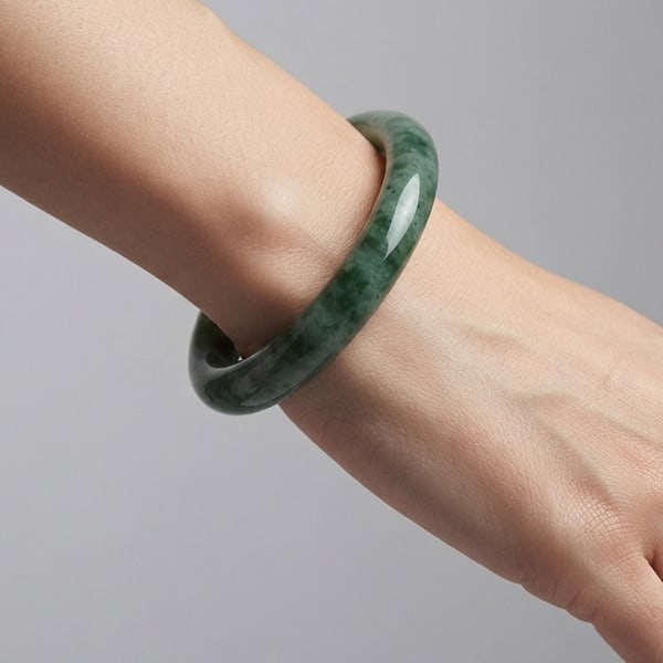 Natural Green Jade Gemstones 270.85 Ct. Bangle Round Cabochon Shape Diameter 52 Mm.: Product ID: 819815216 Product Name: Natural Jade Weight: 270.85 CT. Size: 72 x 52 x 10 MM. Shape: Round Cabochon Color: Green Clarity:Opaque Luster: Good Gems Origin: Thailand Treatment: Unheated Crys