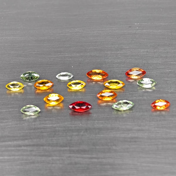 Natural Fancy Color Songea Sapphire 1.81 Ct. 15 Pcs. Marquise Shape and Mixed Size: Product ID: 806130584 Product Name: Natural Sapphire Weight: 1.81 CT. Size: 5.5 x 2.2 x 1.6 to 4.4 x 2.3 x 2.1 MM. Shape: Marquise Shape Color: Fancy Color Clarity:VSI Luster: Good Gems Origin: Tanzan