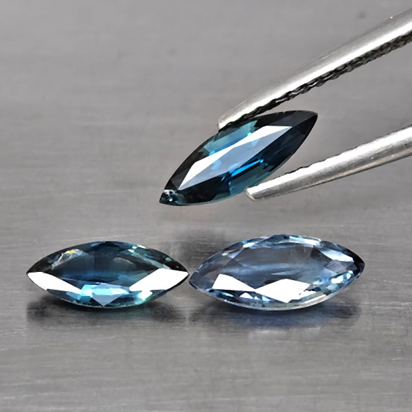 Natural Blue Sapphire Gemstones 2.10 Ct. 3 Pcs. Marquise Shape and Mixed Size: Product ID: 806130666 Product Name: Natural Blue Sapphire Weight: 2.10 CT. Size: 9.5 x 3.4 x 3 to 9.2 x 4.6 x 2.2 MM. Shape: Marquise Shape Color: Blue Clarity:VSI - SI1 Luster: Good Gems Origin: Mada