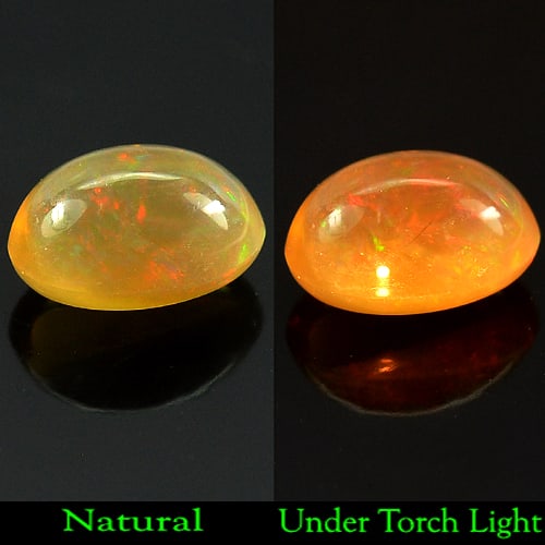 Natural Multi Color Opal Gemstones 3.03 Ct. Oval Cabochon Shape 11.5 x 7.5 Mm.: Product ID: 818708423 Product Name: Natural Opal Weight: 3.03 CT. Size: 11.5 x 7.5 x 6.7 MM. Shape: Oval Cabochon Color: Multi Color Clarity:Semi - Transparent Luster: Good Gems Origin: Ethiopia Treat