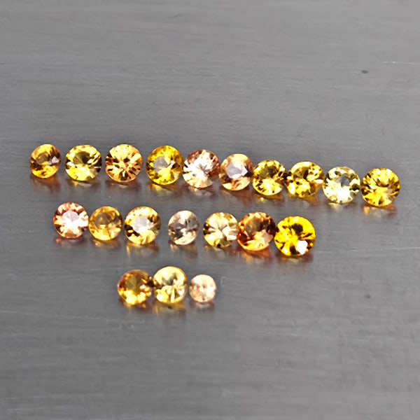 Natural Yellow Songea Sapphire 1.58 Ct. 20 Pcs. Round Shape and Mixed Size: Product ID: 806130661 Product Name: Natural Yellow Sapphire Weight: 1.58 CT. Size: 2.5 x 2.5 x 1.8 to 1.6 x 1.6 x 1.3 MM. Shape: Round Shape Color: Yellow Clarity:VSI Luster: Good Gems Origin: Tanzani