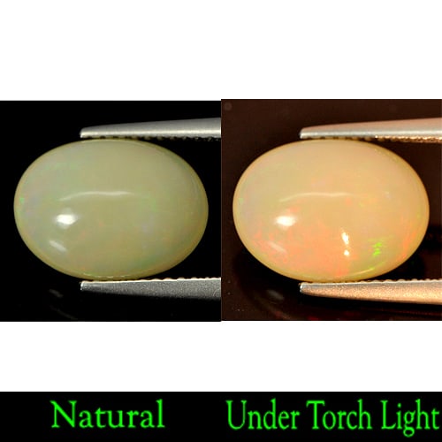 Natural Multi Color Opal Gemstones 3.55 Ct. Oval Cabochon Shape 12.9 x 9.5 Mm.: Product ID: 818713865 Product Name: Natural Opal Weight: 3.55 CT. Size: 12.9 x 9.5 x 6.3 MM. Shape: Oval Cabochon Color: Multi Color Clarity:Opaque Luster: Strong Iridescent Gems Origin: Ethiopia Trea