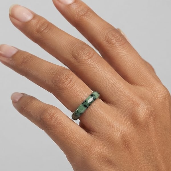 Natural Genuine Mutil-Color Green Jade 20.35 Ct. Round Cabochon Shape Ring Size10.5 (1 of 3)