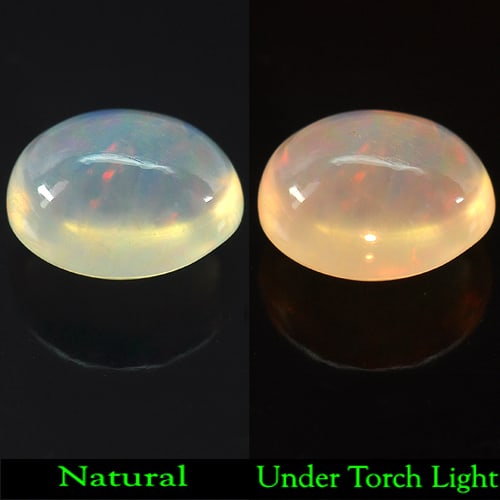 Natural Multi-Color Play Of Colour Opal Gemstones 6.33 Ct. Oval Cabochon Shape 13.8 x 11.9 Mm.: Product ID: 818722541 Product Name: Natural Opal Weight: 6.33 CT. Size: 13.8 x 11.9 x 8 MM. Shape: Oval Cabochon Color: Multi Color Clarity:Semi - Transparent Luster: Strong Iridescent Gems Origin: Et