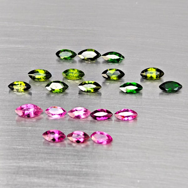 Natural Fancy Color Tourmaline Gemstones 2.66 Ct. 20 Pcs. Marquise Shape And Mixed Size: Product ID: 807251652 Product Name: Natural Tourmaline Weight: 2.66 CT. Size: 6.3 x 3 x 2.4 to 4.9 x 2.5 x 1.9 MM. Shape: Marquise Shape Color: Fancy Color Clarity:VSI - SI1 Luster: Good Gems Origin: 