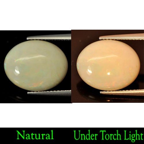 Natural Multi-Color Play Of Colour Opal Gemstones 3.84 Ct. Oval Cabochon Shape 15.6 x 12.5 Mm.: Product ID: 818722958 Product Name: Natural Opal Weight: 3.84 CT. Size: 15.6 x 12.5 x 5.5 MM. Shape: Oval Cabochon Color: Multi Color Clarity:Semi - Transparent Luster: Strong Iridescent Gems Origin: 