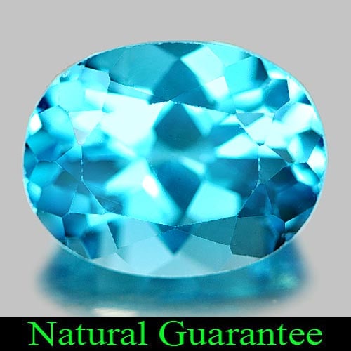 Natural Swiss Blue Topaz Gemstones 2.54 Ct. Oval Shape 9.1 x 7.1 Mm.: Product ID: 807162206 Product Name: Natural Blue Topaz Weight: 2.54 CT. Size: 9.1 x 7.1 x 5.4 MM. Shape: Oval Color: Swiss Blue Clarity:VSI Luster: Good Gems Origin: Brazil Treatment: Treated Crystal 