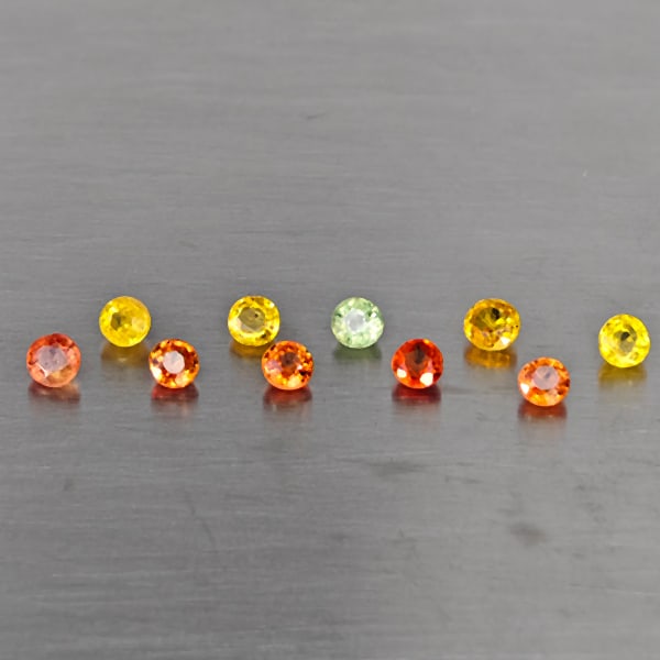 Natural Fancy Color Songea Sapphire Gemstones 1.33 Ct. 10 Pcs. Round Shape and Mixed Size: Product ID: 806130623 Product Name: Natural Fancy Color Sapphire Weight: 1.33 CT. Size: 2.9 x 2.9 x 1.6 to 2.5 x 2.5 x 1.7 MM. Shape: Round Shape Color: Fancy Color Clarity:VSI - SI Luster: Good Gems 