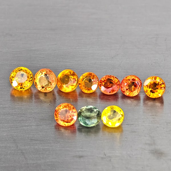 Natural Fancy Color Songea Sapphire Gemstones 1.41 Ct. 10 Pcs. Round Shape and Mixed Size: Product ID: 806130622 Product Name: Natural Fancy Color Sapphire Weight: 1.41 CT. Size: 2.9 x 2.9 x 2.2 to 2.5 x 2.5 x 1.8 MM. Shape: Round Shape Color: Fancy Color Clarity:VSI - SI Luster: Good Gems 