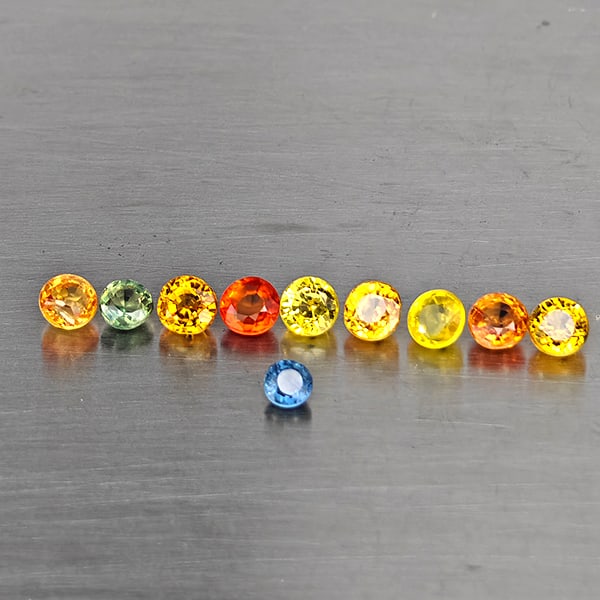 Natural Fancy Color Songea Sapphire Gemstones 1.60 Ct. 10 Pcs. Round Shape and Mixed Size: Product ID: 806130620 Product Name: Natural Fancy Color Sapphire Weight: 1.60 CT. Size: 3 x 3 x 2 to 2.4 x 2.4 x 1.6 MM. Shape: Round Shape Color: Fancy Color Clarity:VSI - SI Luster: Good Gems Origin