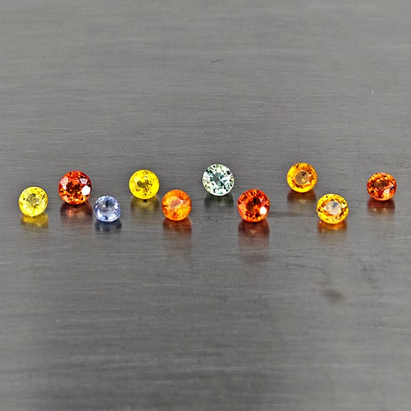 Natural Fancy Color Songea Sapphire Gemstones 1.35 Ct. 10 Pcs. Round Shape and Mixed Size: Product ID: 806130619 Product Name: Natural Fancy Color Sapphire Weight: 1.35 CT. Size: 2.9 x 2.9 x 2.2 to 2.3 x 2.3 x 1.5 MM. Shape: Round Shape Color: Fancy Color Clarity:VSI - SI Luster: Good Gems 
