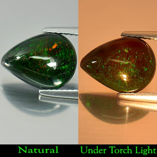 Natural Multi-Color Play Of Colour Opal Gemstones 2.61 Ct. Pear Cabochon Shape 12.5 x 9.5 Mm.: Product ID: 818722798 Product Name: Natural Opal Weight: 2.61 CT. Size: 12.5 x 9.5 x 5.3 MM. Shape: Pear Cabochon Color: Multi Color Clarity:Semi - Transparent Luster: Strong Iridescent Gems Origin: S