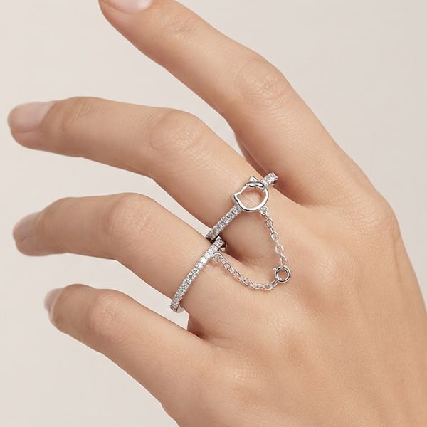 925 Sterling Silver Rings Thin Simple Chain Double with Round CZ Size 6: Product ID: 280510070 Product Name: Natural Fashion Jewelry Weight: 2.11 CT. Size: 17 x 14 to 20 x 17 Mm. MM. Shape: Ring Color: White Clarity:IF Luster: Very Good Gems Origin: Thailand Treatment: Non