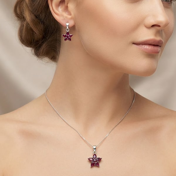 5.81 G. Natural Purplish Pink Pink Ruby 925 Silver Jewelry Pendant and Earrings (1 of 3)