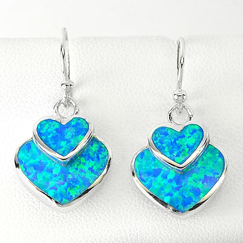 6.25 G. Lovely Heart Design Multi Color Opal 925 Sterling Silver Earrings (1 of 3)
