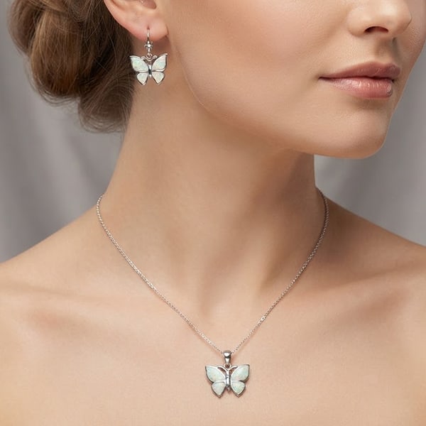 White Created Opal Real 925 Sterling Silver Sets Butterfly Pendant And Earrings: Product ID: 280170010 Product Type: 925 Sterling Silver Fine Jewelry Jewelry Weight: 10.64 Grams. Gemstones Color: Multi-Color Metal: Solid Silver 92.5%. Gemstone Detail: Average Range 10.64 - 10.65 G