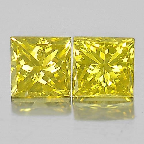 Natural Yellow Loose Diamond 0.28 Ct. 2 Pcs. Square Princess Cut: Product ID: 802103009 Product Name: Natural Enhanced Diamond Weight: 0.26 CT. Size: 2.8 x 2.8 x 1.9 MM. Shape: Square Princess Cut Color: Yellow Clarity:VSI Luster: Scintillating Gems Origin: Belgium 