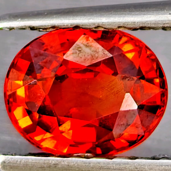 Natural Orangish Red Spessartine Garnet Gemstones 0.96 Ct. Oval Shape 6.2 x 5 Mm.: Product ID: 802937253 Product Name: Natural Garnet Weight: 0.96 CT. Size: 6.2 x 5 x 3.4 MM. Shape: Oval Shape Color: Orangish Red Clarity:VSI Luster: Good Gems Origin: Namibia Treatment: Unheated Crys