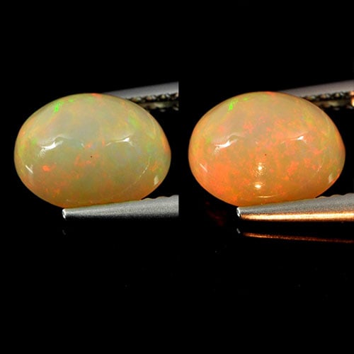 Natural Multi Color Opal Gemstones 1.65 Ct. Oval Cabochon Shape 9 x 7 Mm.: Product ID: 818726986 Product Name: Natural Opal Weight: 1.65 CT. Size: 9 x 7 x 5.1 MM. Shape: Oval Cabochon Color: Multi Color Clarity:Semi - Transparent Luster: Iridescent Gems Origin: Ethiopia Trea
